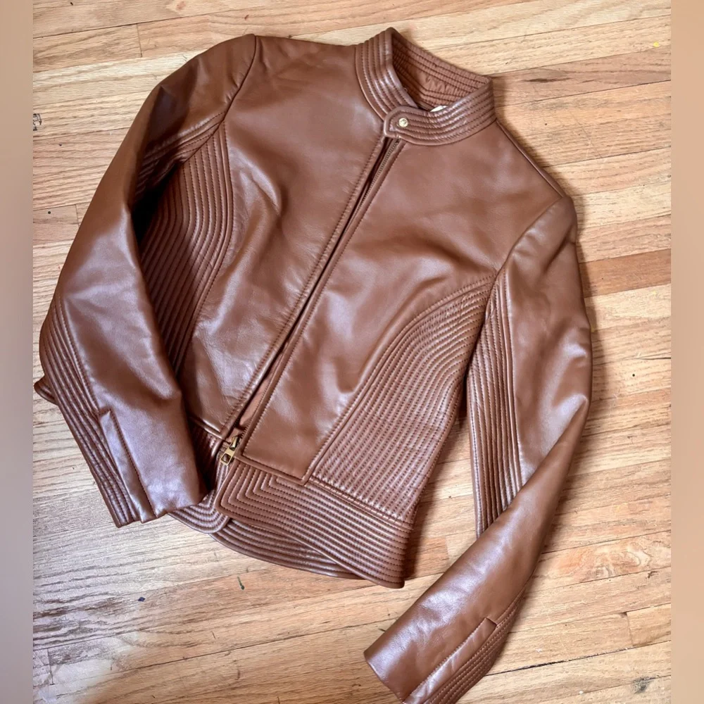 Tory Burch Calista Leather Riding Jacket - Picture 1 of 6